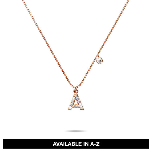 Solid 925 Sterling Silver Initial Crystal Personalised Alphabet Letter Necklace Rose Gold Filled